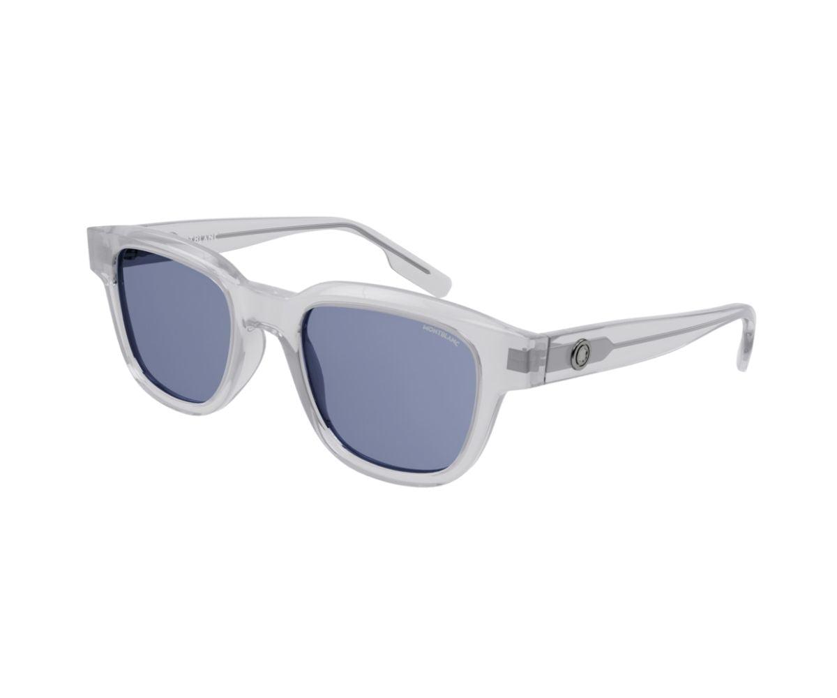 White sunglasses with blue lenses on a white background