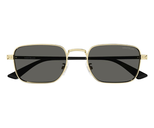 Gold-framed sunglasses with dark lenses on a white background