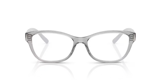 Clear eyeglasses with a reflective surface on a white background