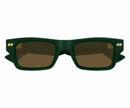 Green sunglasses with brown lenses on a white background