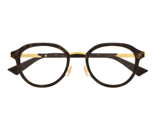 Round eyeglasses with a tortoiseshell frame on a white background