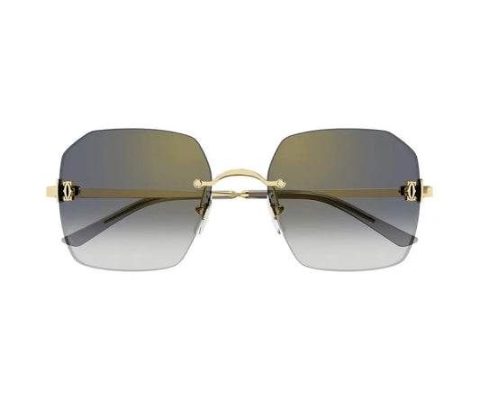 Gold-framed sunglasses with gradient lenses on a white background