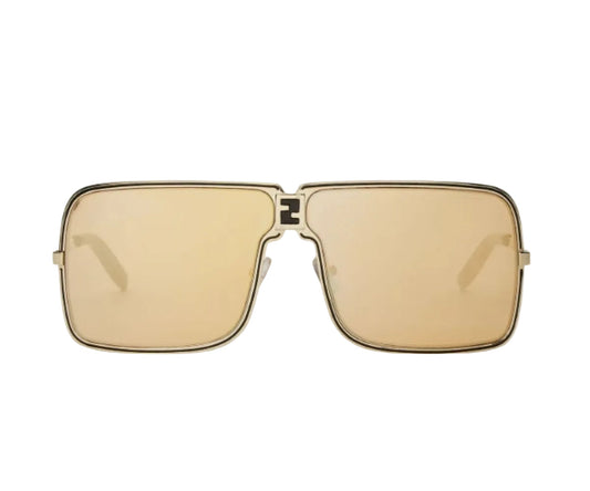 Gold-framed sunglasses with gold lenses on a white background
