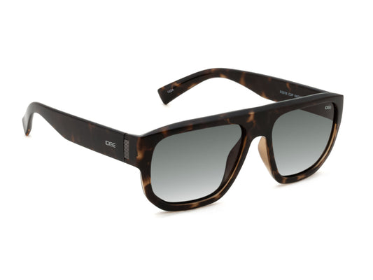 Sunglasses with tortoiseshell frame and gradient lenses on a white background
