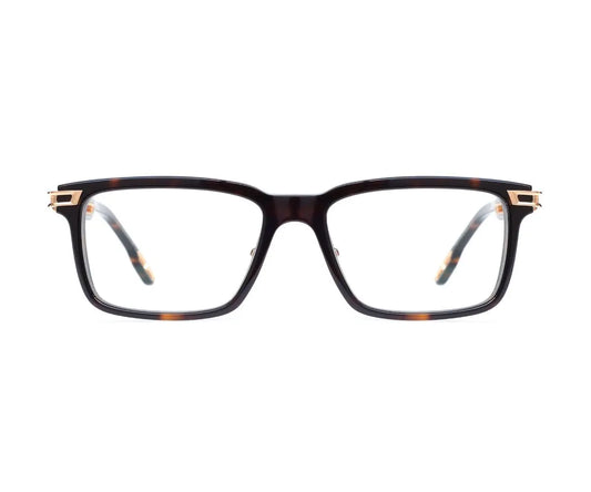 Eyeglasses with a tortoiseshell frame on a white background