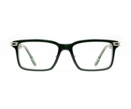 Green eyeglasses on a white background