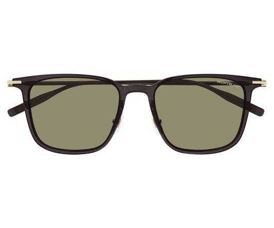 Sunglasses with dark frames and green lenses on a white background