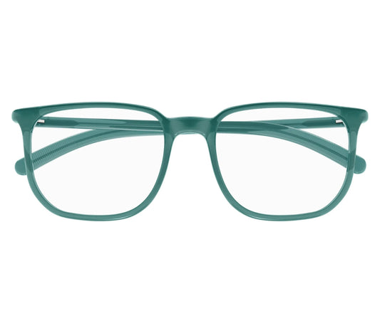 Teal eyeglasses on a white background