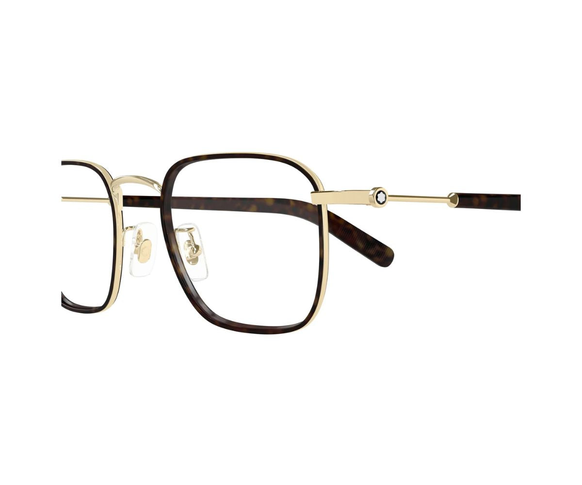 Gold and brown eyeglasses on a white background