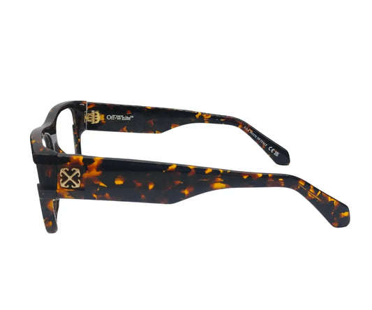 Tortoiseshell eyeglasses with brand logo on a white background