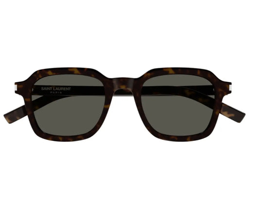 Sunglasses with tortoiseshell frame and dark lenses on a white background