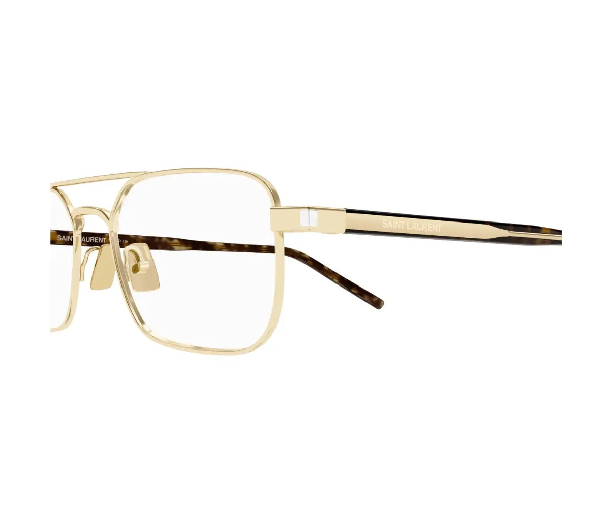 Gold eyeglasses on a white background