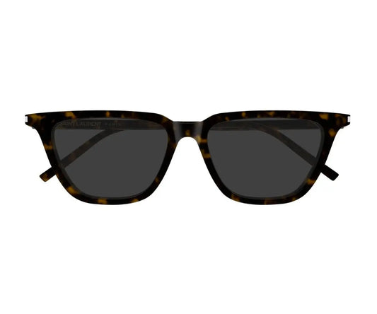 Sunglasses with tortoiseshell frame and dark lenses on a white background