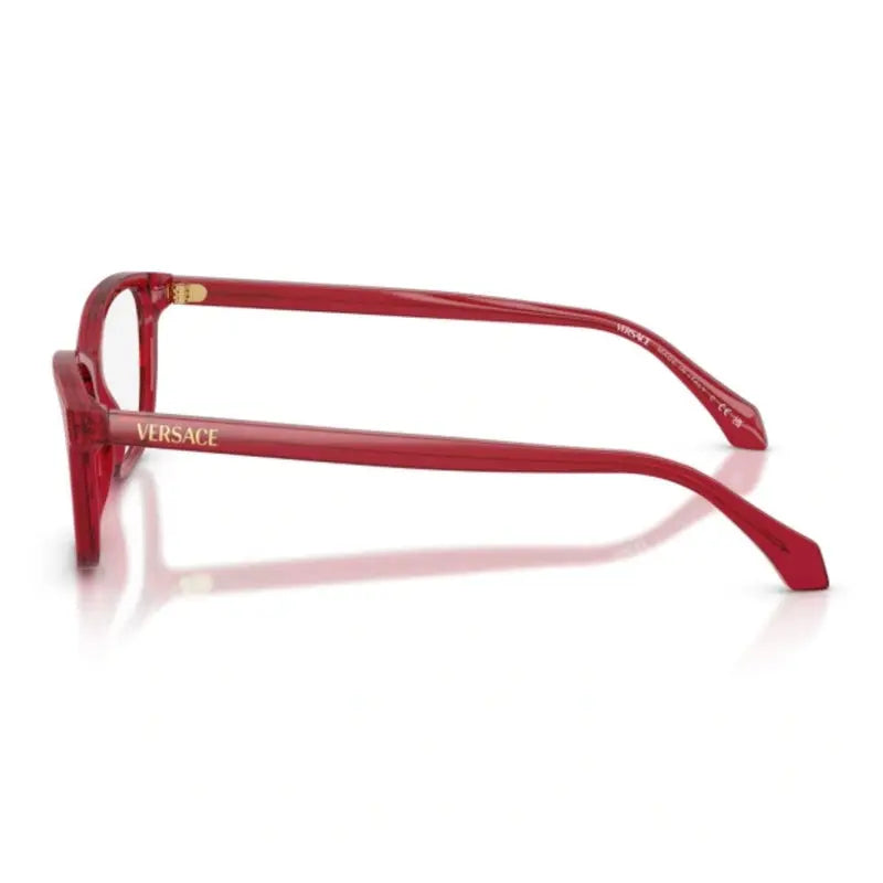 Red Versace eyeglasses on a white background