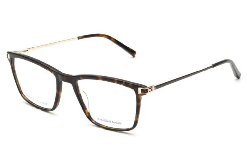 Eyeglasses with a tortoiseshell frame on a white background