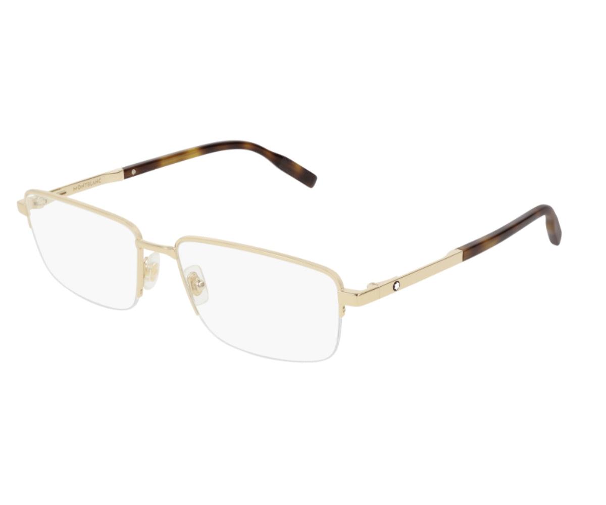 Gold-framed eyeglasses with tortoiseshell accents on a white background
