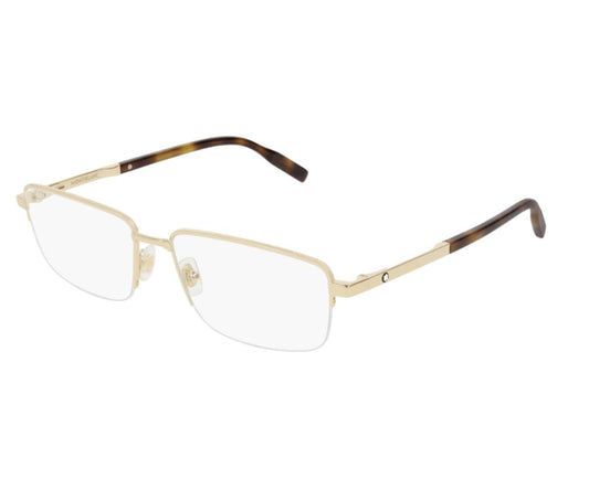 Gold-framed eyeglasses with tortoiseshell accents on a white background