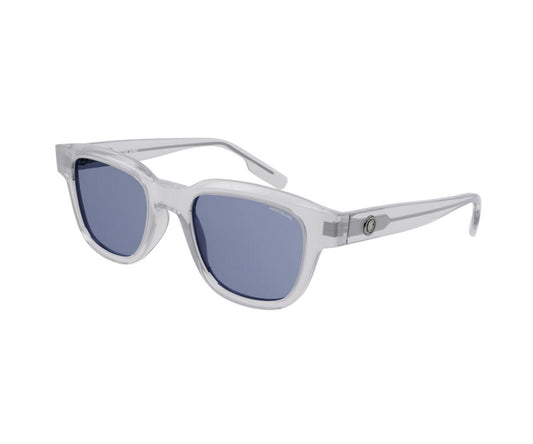 White sunglasses with blue lenses on a white background