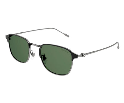 Sunglasses with green lenses and metal frame on a white background