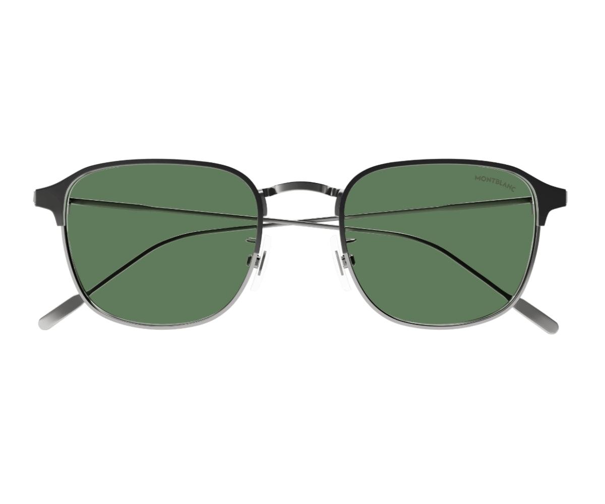 Sunglasses with green lenses and black frame on a white background