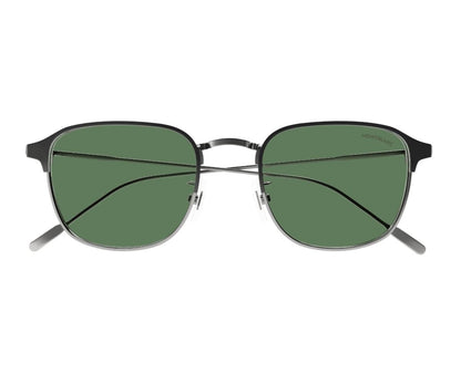 Sunglasses with green lenses and black frame on a white background