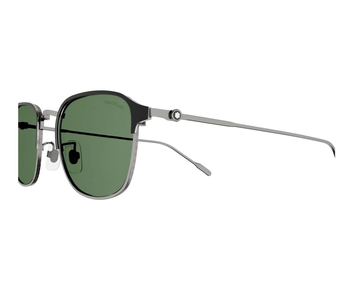 Sunglasses with green lenses and black frame on a white background