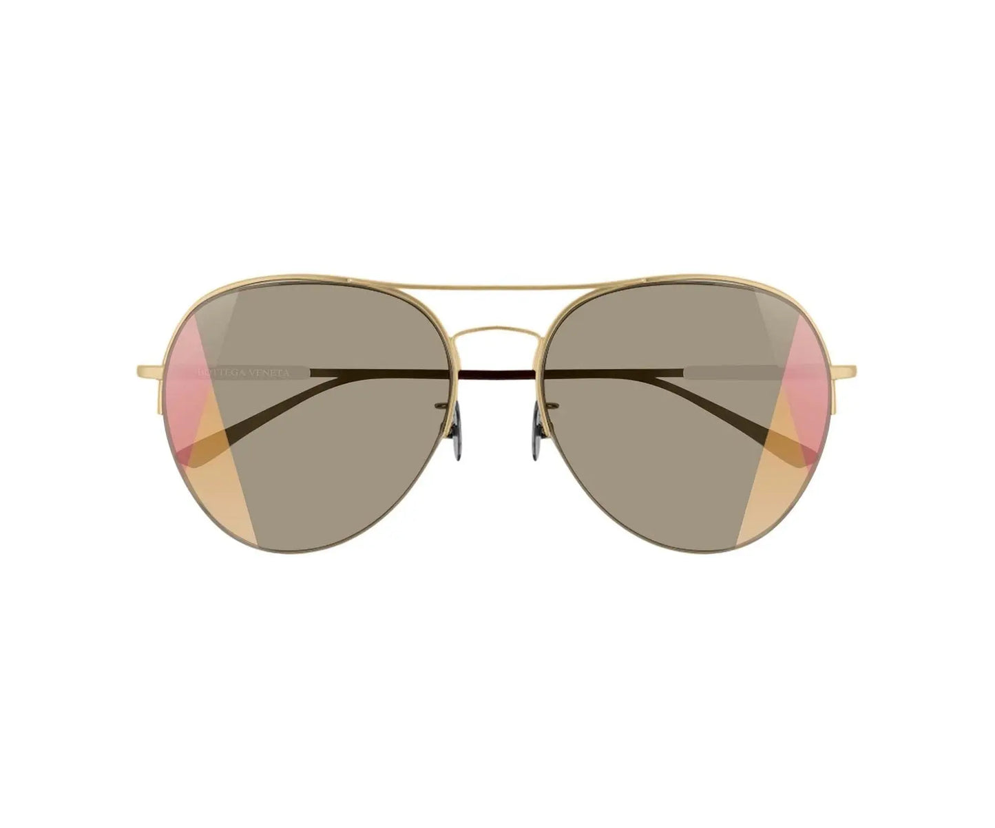 Aviator sunglasses with gold frame and dark lenses on a white background