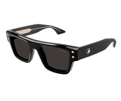 Black sunglasses with gold accents on a white background