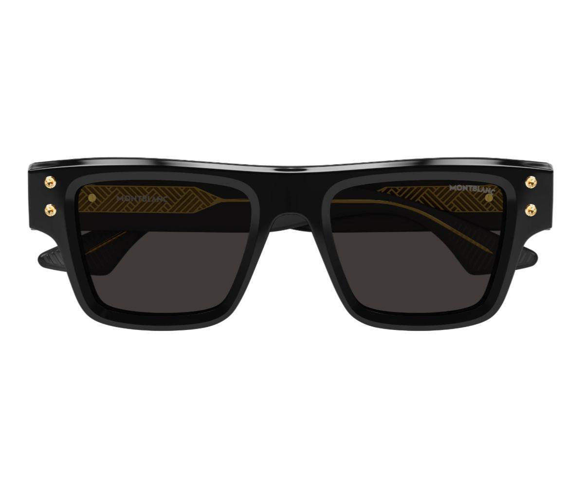 Black sunglasses with gold accents on a white background