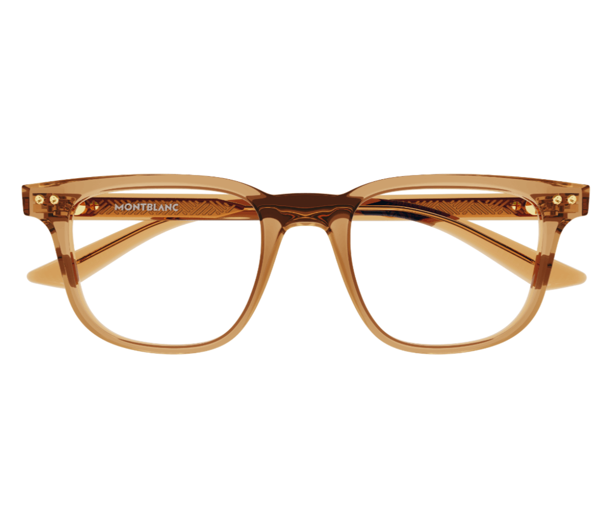 Brown eyeglasses with 'Montblanc' branding on a white background
