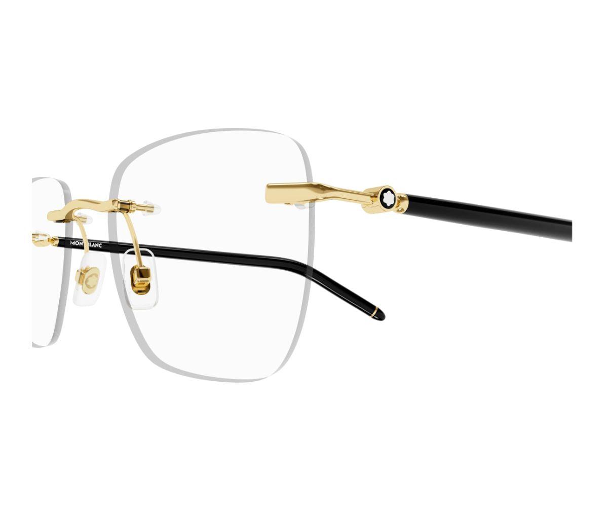 Eyeglasses with gold and black frame on a white background