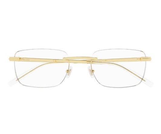 Gold-rimmed eyeglasses on a white background