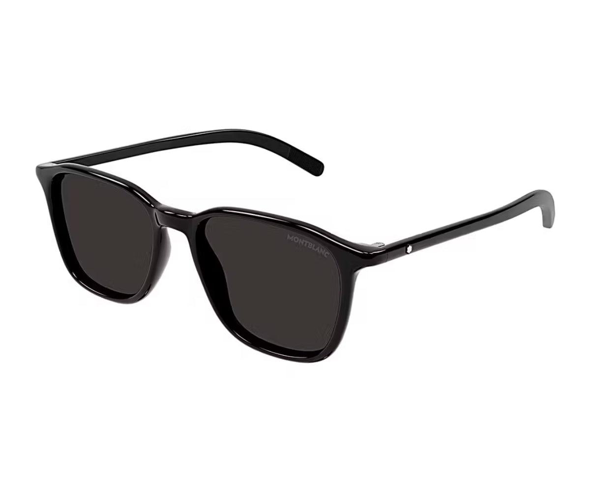 Black sunglasses with a brand logo on a white background