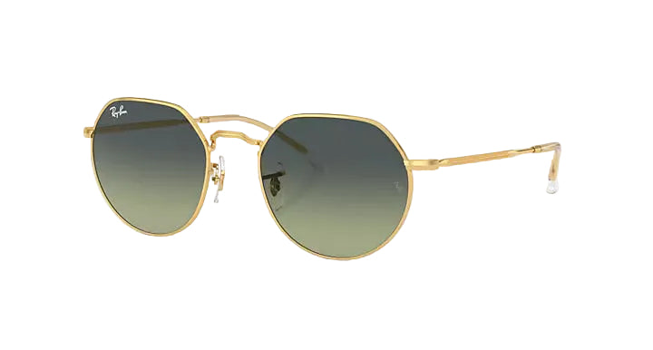 Gold-framed sunglasses with green gradient lenses on a white background