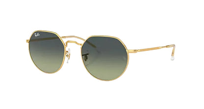 Gold-framed sunglasses with green gradient lenses on a white background