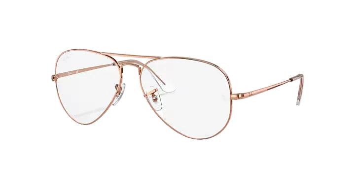 Rose gold eyeglasses on a white background