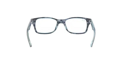 Blue eyeglasses on a light gray background