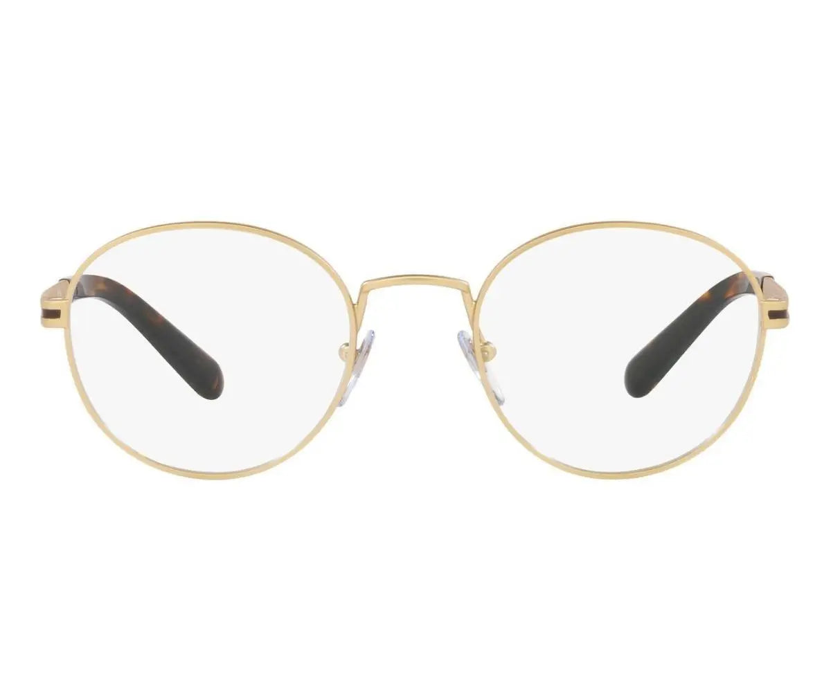 Gold-framed eyeglasses with clear lenses on a white background