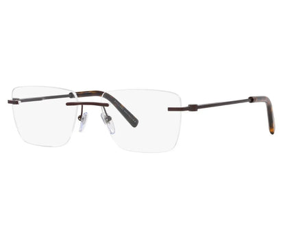 Pair of rimless eyeglasses on a white background