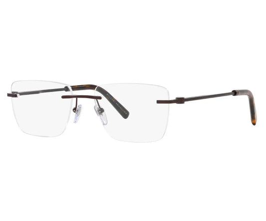 Pair of rimless eyeglasses on a white background