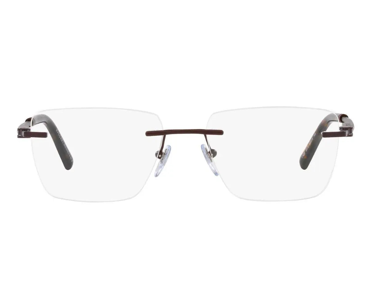 Pair of rimless eyeglasses on a white background