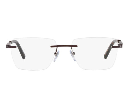 Pair of rimless eyeglasses on a white background