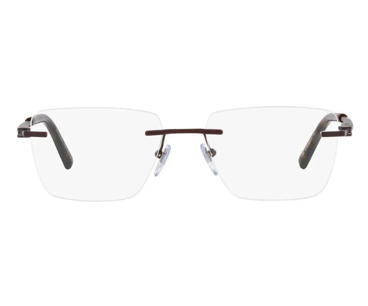 Pair of rimless eyeglasses on a white background