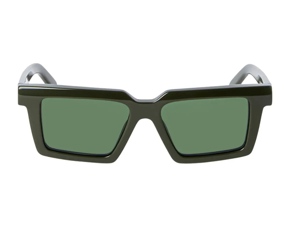 Sunglasses with green lenses and black frame on a white background
