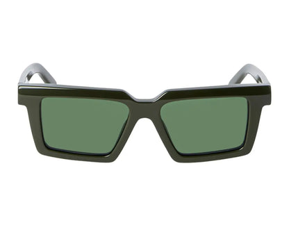 Sunglasses with green lenses and black frame on a white background