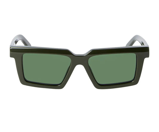 Sunglasses with green lenses and black frame on a white background