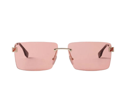 Pink sunglasses with gold accents on a white background