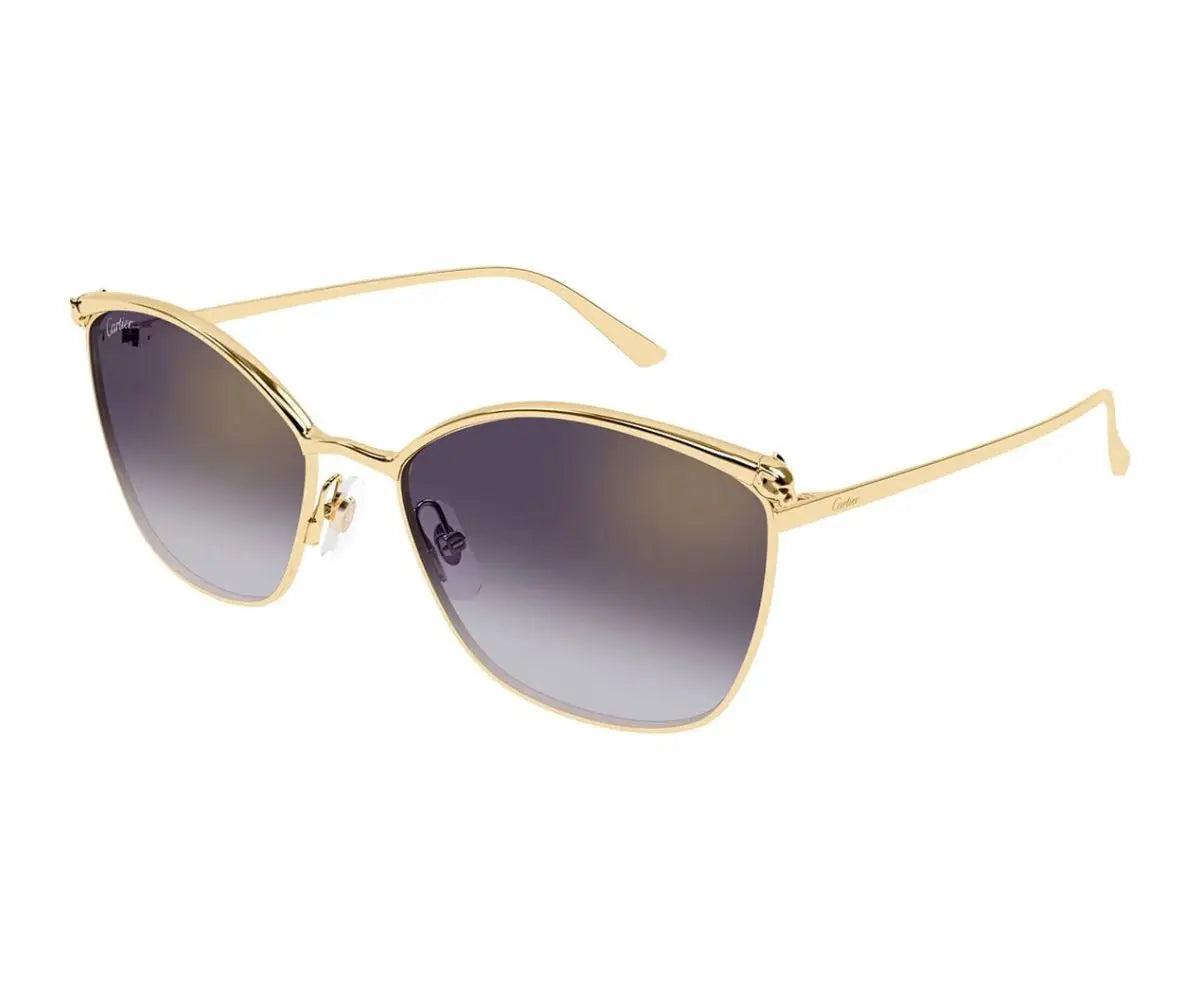 Gold-framed sunglasses with gradient lenses on a white background