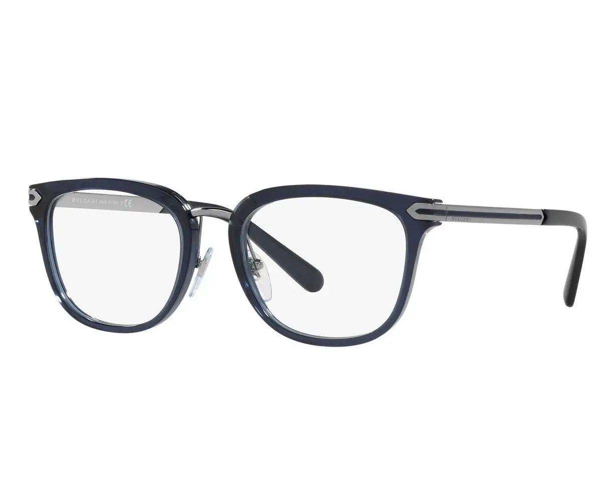 Navy blue eyeglasses with a white background