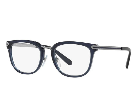 Navy blue eyeglasses with a white background